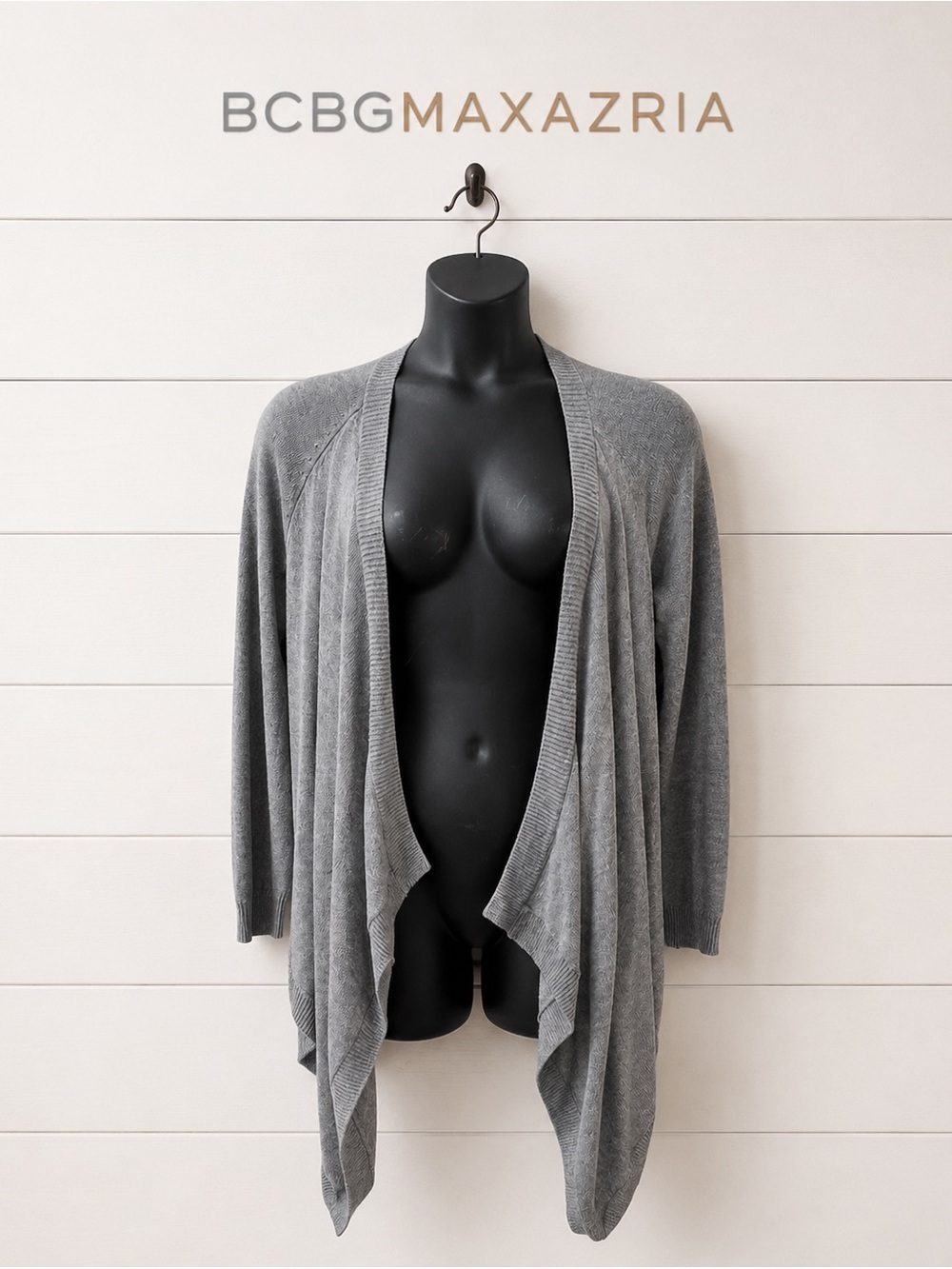 BCBGMAXAZRIA Grey Open Front Draped Cardigan – Size M/L